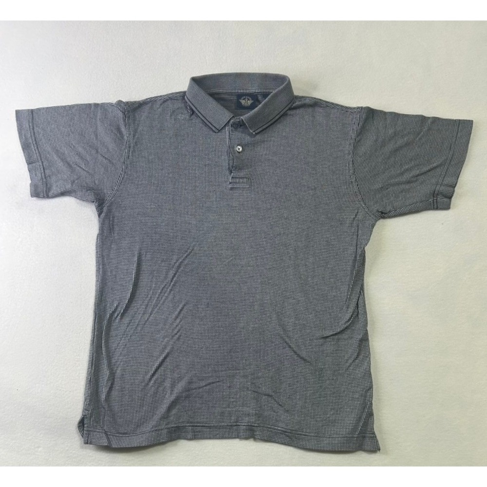 Dockers Mens Medium Navy Blue White Houndstooth Cotton Polo Shirt Short Sleeve